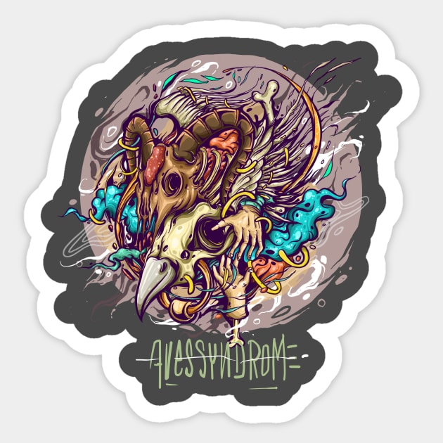 Goat skull T-Shirt and Aves Syndrome illustration. Sticker by Otpirusthree merch